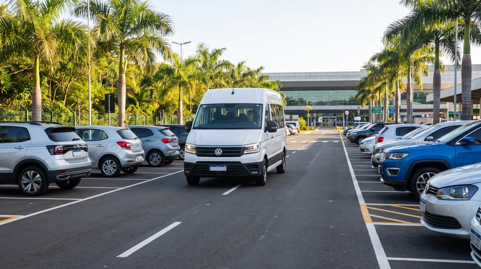 van do traslado do estacionamento em Viracopos embarcando passageiros com malas