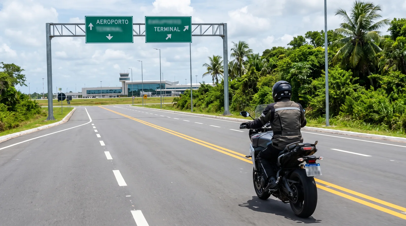 acesso ao estacionamento de moto no aeroporto de Confins pela rodovia LMG-800