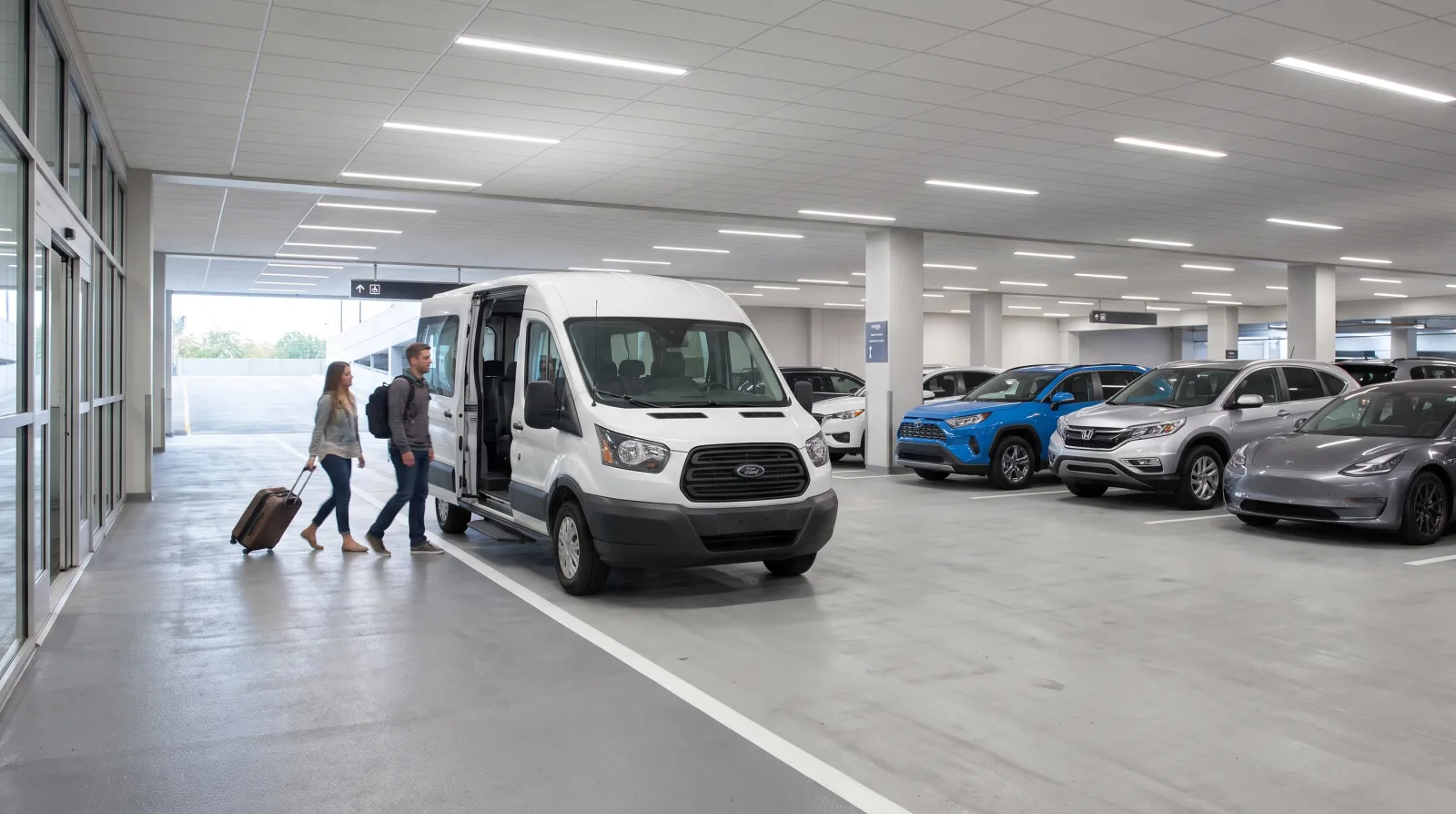 van do Garageinn em Viracopos desembarcando passageiros no terminal