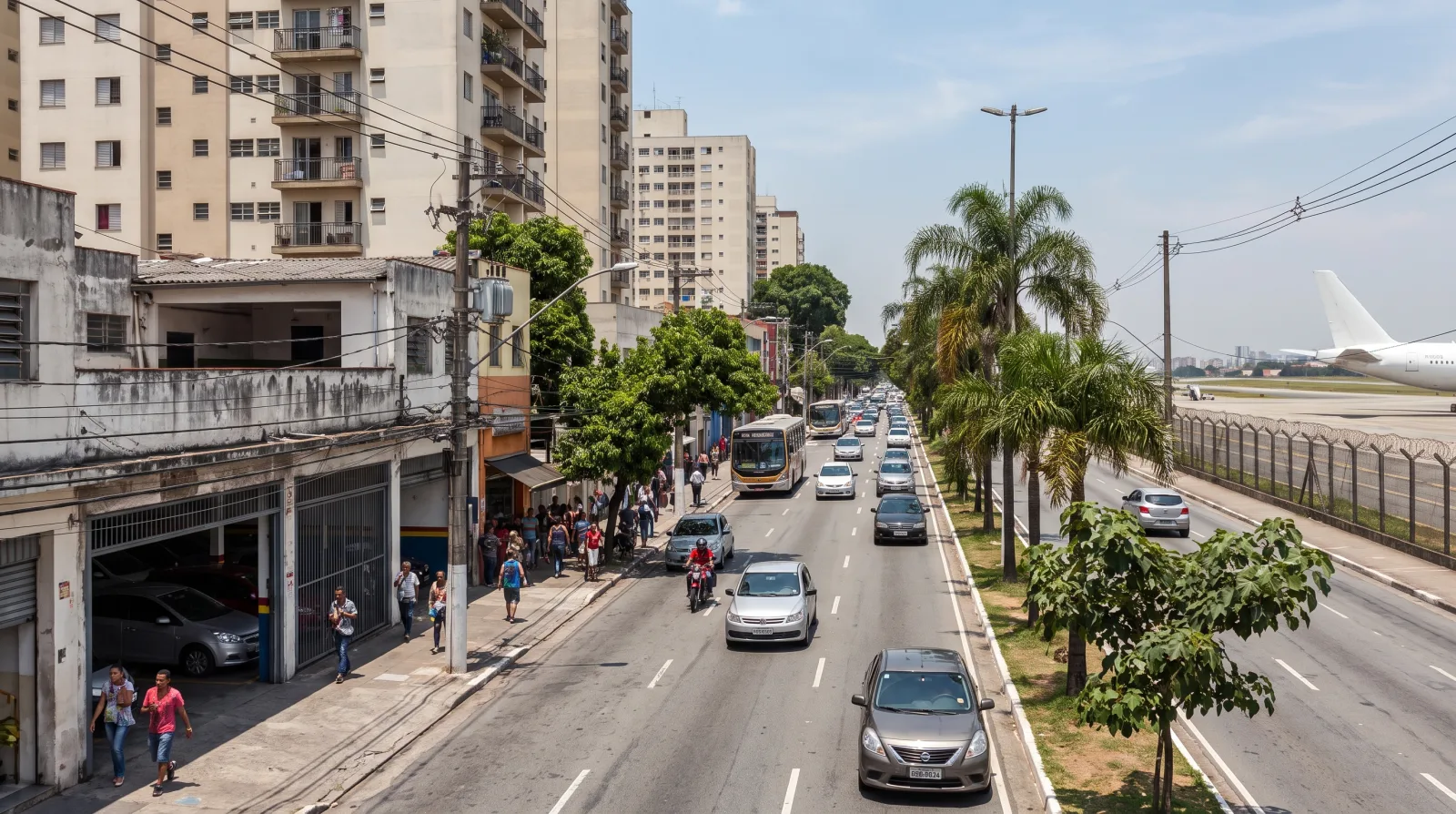 avenida com entradas de garagens entre os estacionamentos perto do terminal de Congonhas